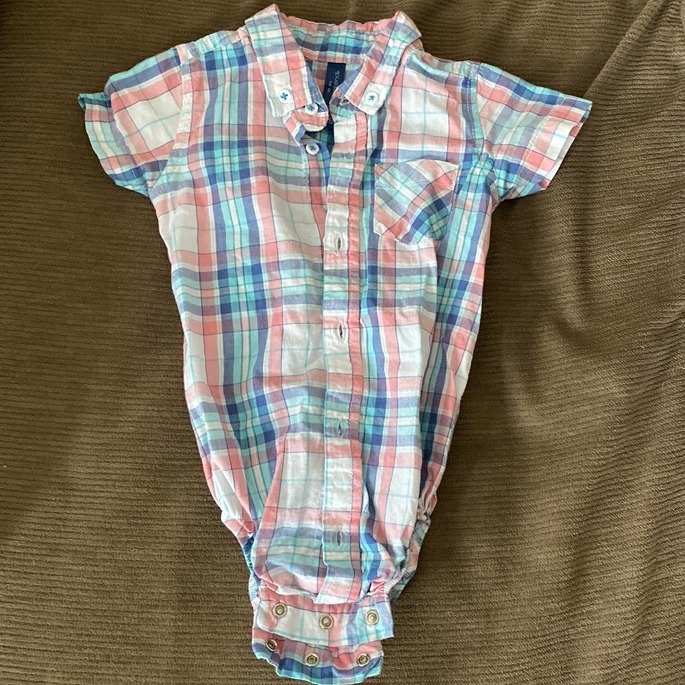 Infant Boys Dress Shirt, onsie. Size 12 months.